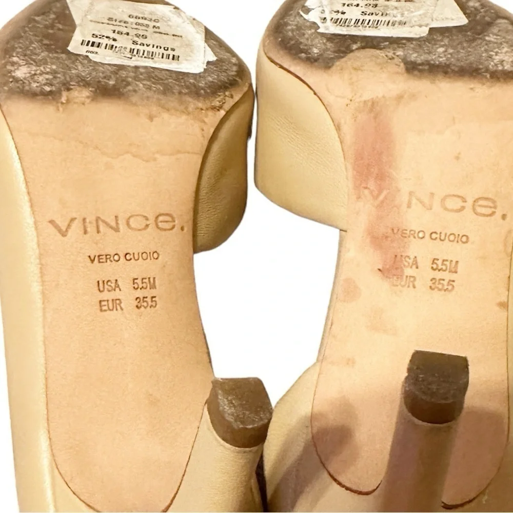VINCE Tiana Point-Toe Leather Pumps Heels Nude Cappuccino Tan
